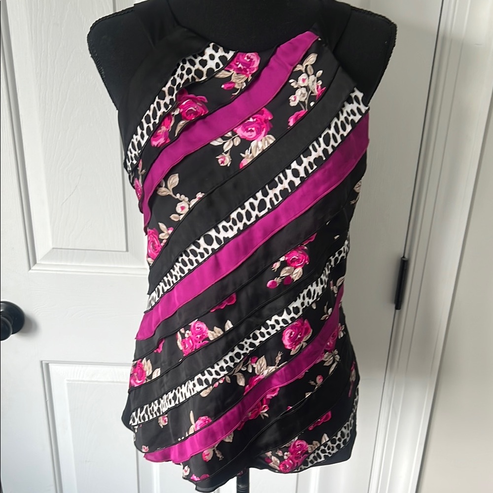 White House Black Market Black and Pink Floral Top